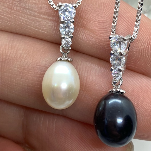 Natural Freshwater Pearl CZ S925 Necklace - Picture 3 of 5